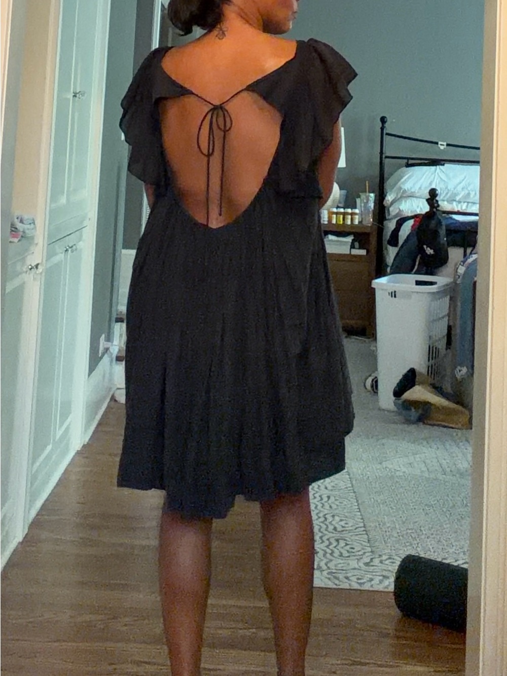 Free People Black Off-Shoulder Ruffle Mini Dress